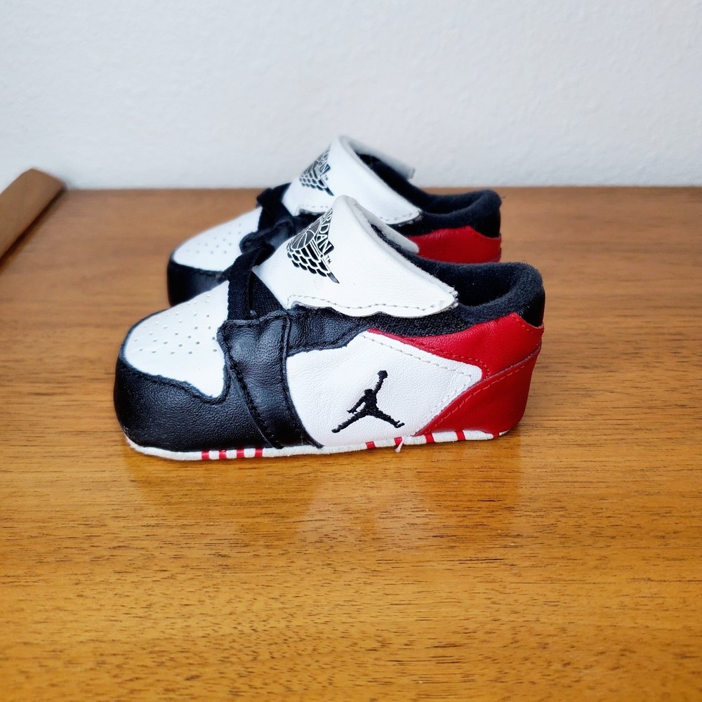 Nike Air Jordan Cherry Red Black White Velcro Baby Booties Shoes Toddler Size 3C